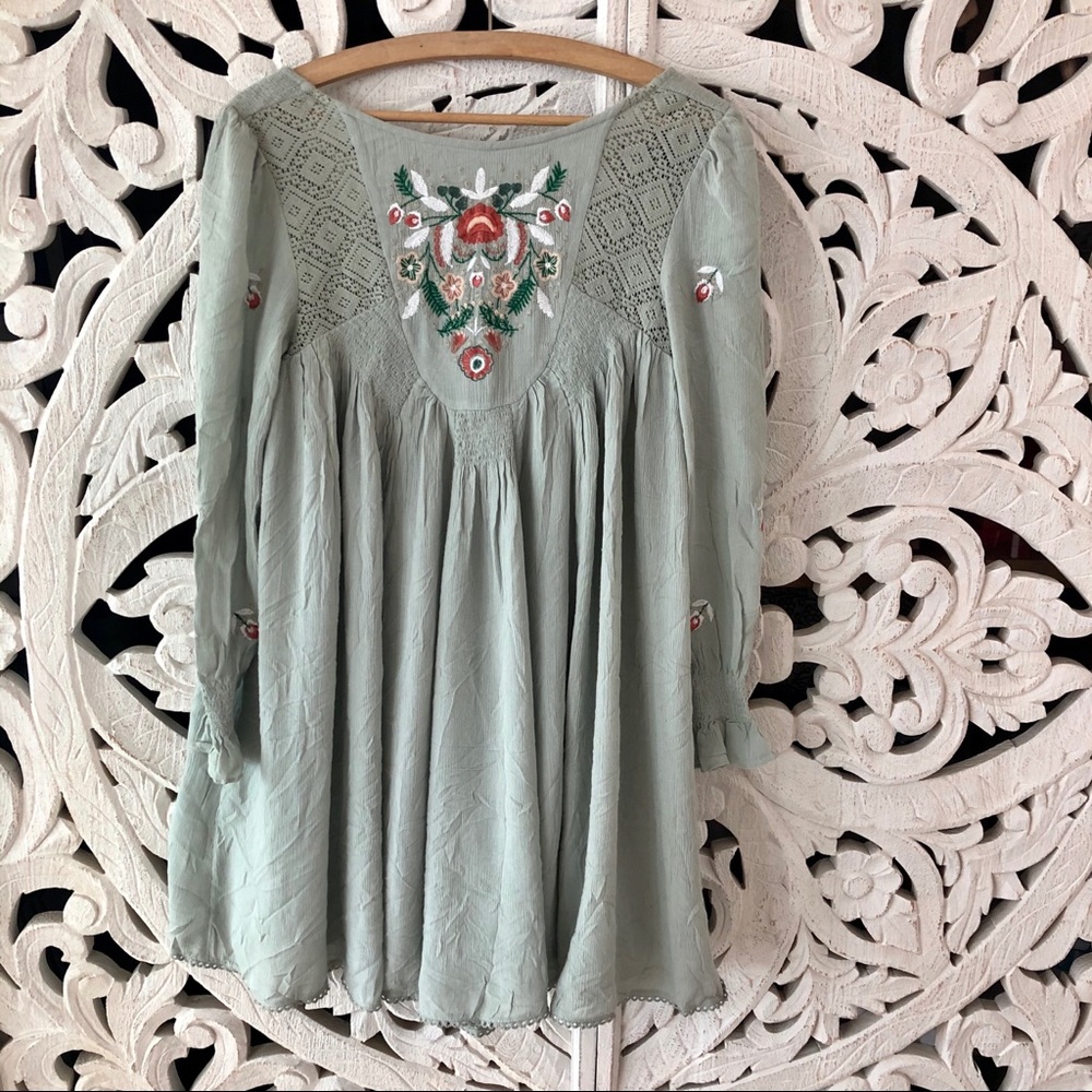 Free People Mint Green Embroidered Tunic